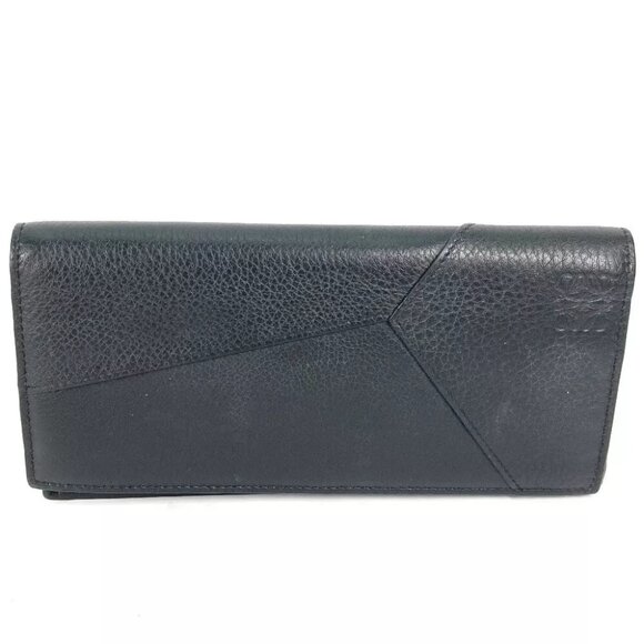 LOEWE Long wallet puzzle Two fold Long Wallet Leather Black